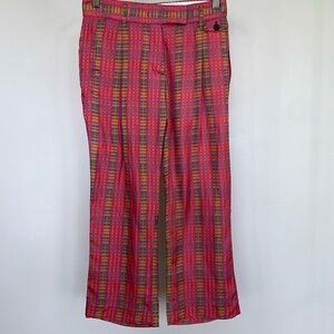 Authentic Prada 100% silk multicolour plaid patterned crop trousers. 🩷